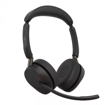 Jabra Evolve3 65 headset Bluetooth wireless stereo con adattatore Link 390a USB-A e base di ricarica – certificato Microsoft Teams, on-ear, microfono con cancellazione del rumore, batteria 37h