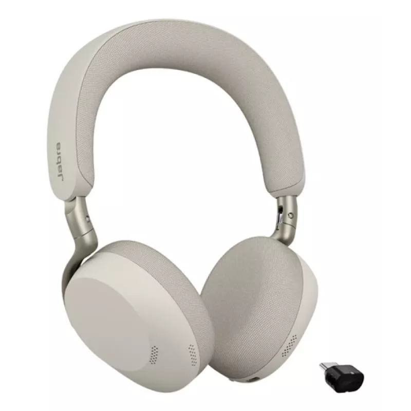 Jabra Evolve3 75 UC headset Bluetooth on-ear wireless con cancellazione del rumore e adattatore Link 390c (Warm Grey)