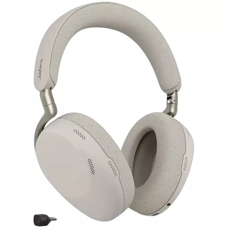 Jabra Evolve3 85 UC cuffie wireless over-ear con cancellazione attiva del rumore e adattatore Link 390C, Warm Grey