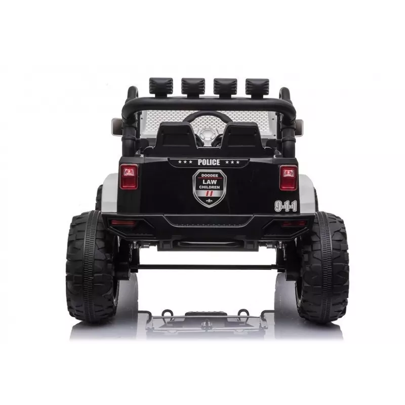 JC666 Auto elettrica per bambini della polizia con luci LED, MP3 e telecomando bianca