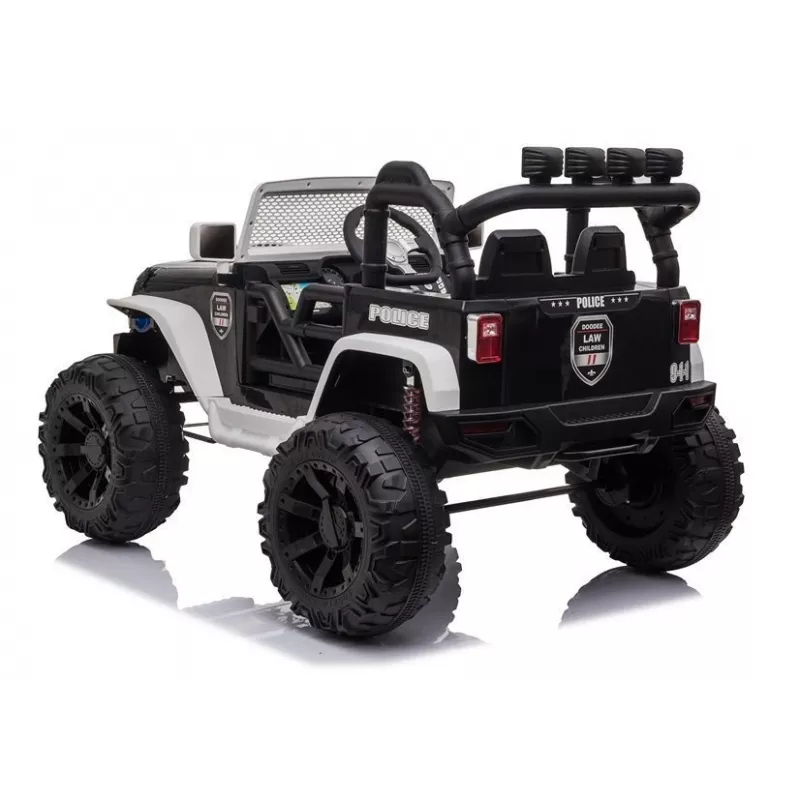 JC666 Auto elettrica per bambini della polizia con luci LED, MP3 e telecomando bianca