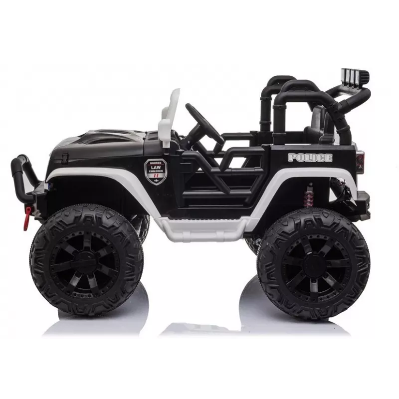 JC666 Auto elettrica per bambini della polizia con luci LED, MP3 e telecomando bianca