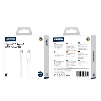 Jellico B1 Cavo dati e ricarica Fast-PD 20W USB-C a USB-C universale durevole e morbido 1m bianco