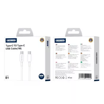 Jellico B1 Cavo dati e ricarica Fast-PD 20W USB-C a USB-C universale durevole e morbido 1m bianco