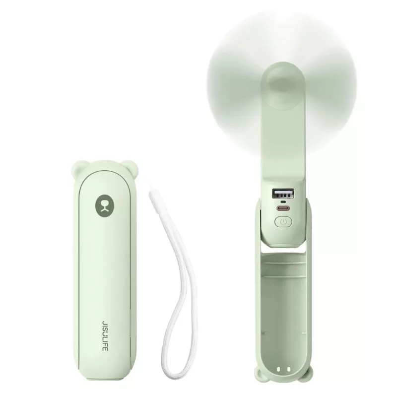 JISULIFE ventilatore portatile 8 Plus 5000mAh USB-C ventilatore portatile ricaricabile con power bank e display LED - verde