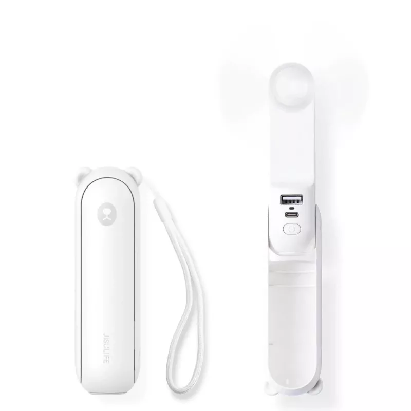 JISULIFE ventilatore portatile 8 Plus White - 5000mAh, USB-C, 46h di autonomia, display LED, power bank