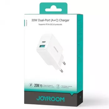 Joyroom Caricabatterie 20W doppia porta (USB-A + USB-C) spina EU bianco