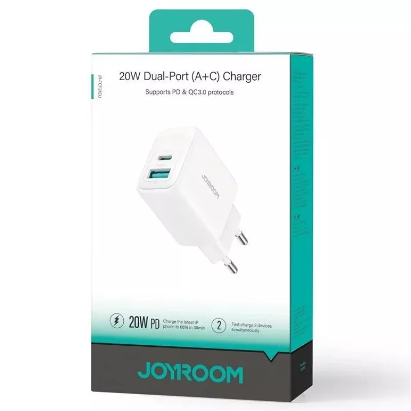 Joyroom Caricabatterie 20W doppia porta (USB-A + USB-C) spina EU bianco