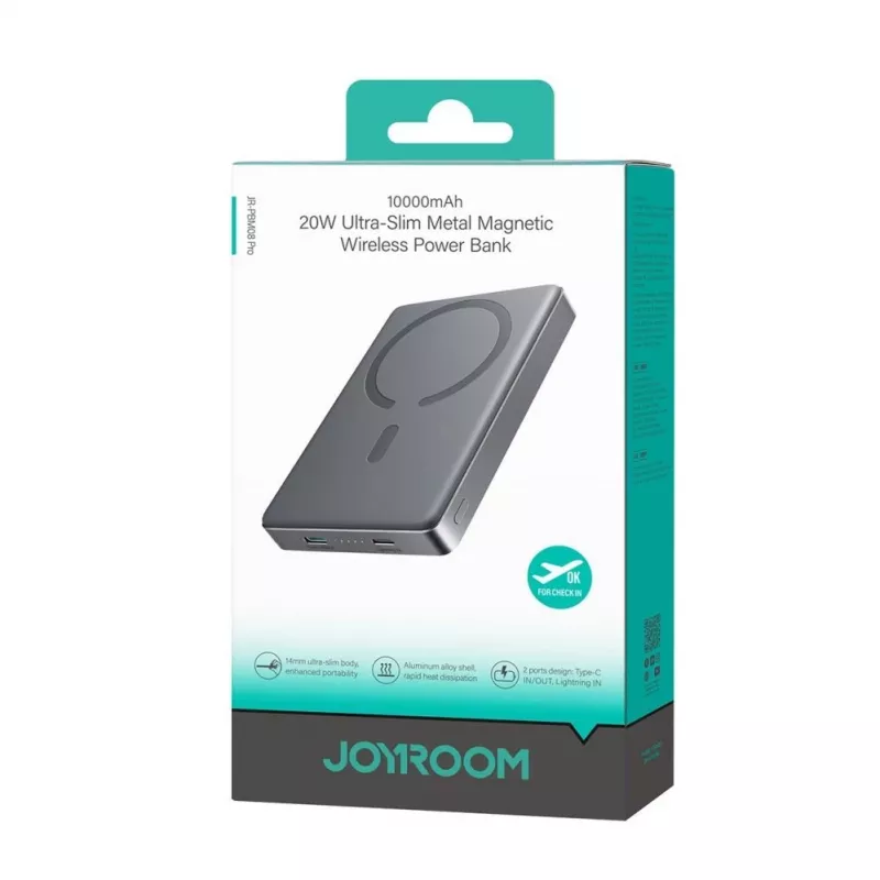 JOYROOM 20W Metal Magnetic Wireless Power Bank 10000mAh grigio
