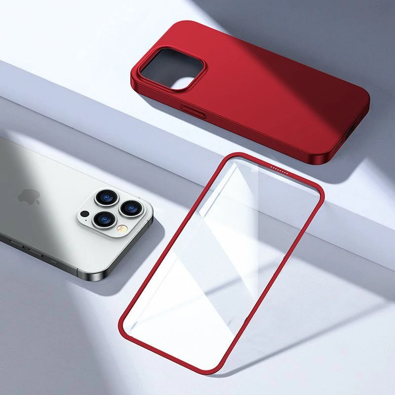 Joyroom 360 Full Case fronte e retro per iPhone 13 Pro Max + pellicola protettiva in vetro temperato rosso (JR-BP928 rosso)