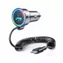 Caricabatterie da auto Joyroom 3-in-1, C+U con cavo a spirale Type-C 1,6m, 72W, nero (JR-CL07)