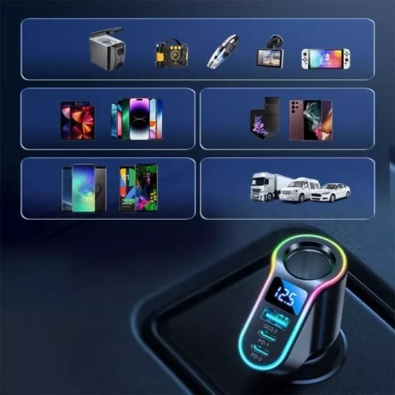 Caricabatterie da auto 4-in-1 con trasmettitore FM Bluetooth Joyroom PD 150W nero (JR-CL21)