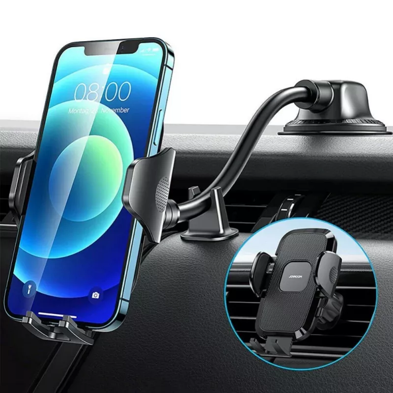 Supporto per cellulare Joyroom con braccio flessibile per cruscotto e parabrezza nero