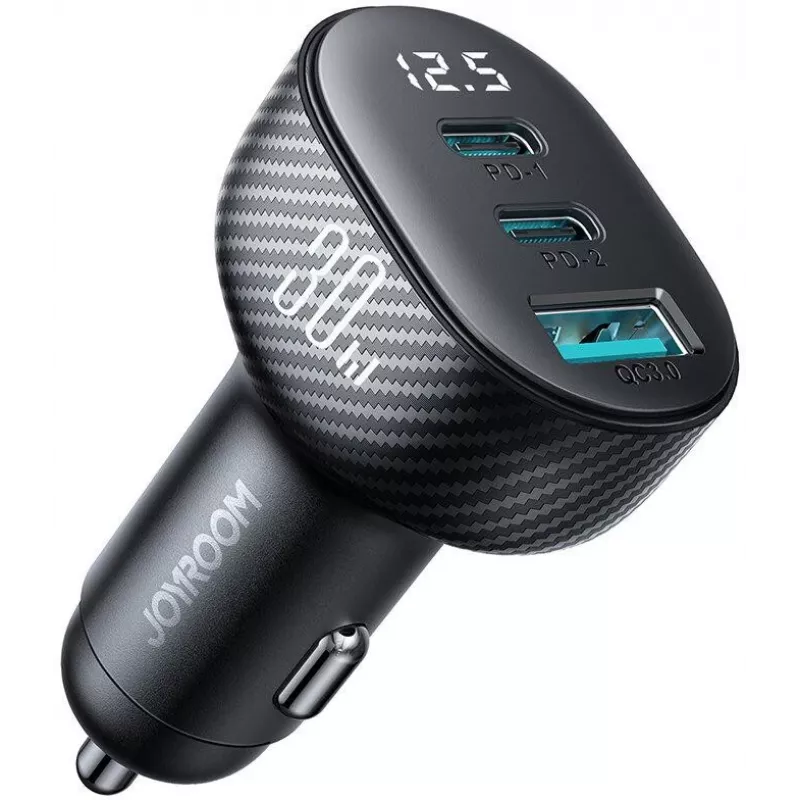 Joyroom JR-CCD04 Caricabatterie da auto 30W 2x USB-C USB-A con display digitale - nero