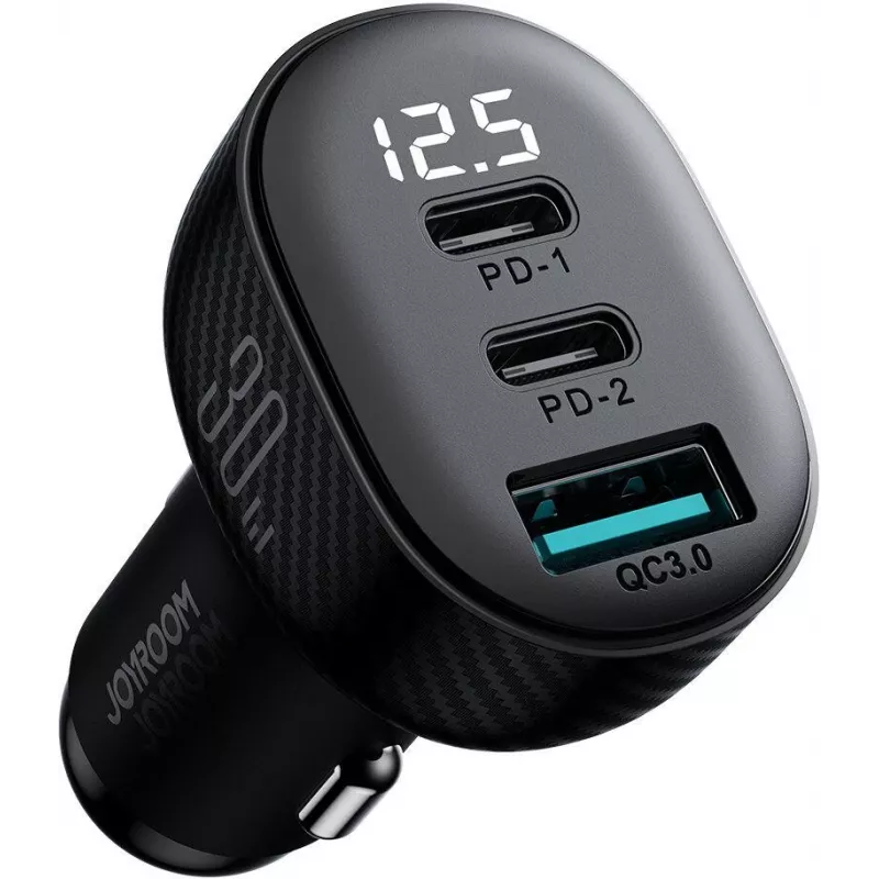 Joyroom JR-CCD04 Caricabatterie da auto 30W 2x USB-C USB-A con display digitale - nero