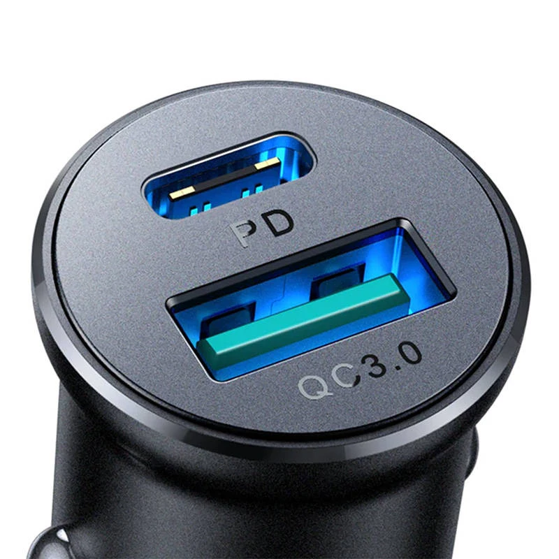 Joyroom JR-CCN05 mini caricabatterie da auto 30W USB-A USB-C nero