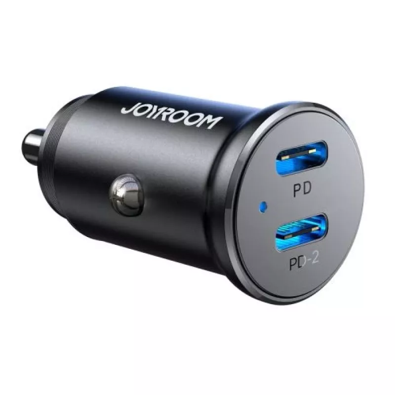 Joyroom JR-CCN06 Mini caricabatterie da auto 30W 2x USB-C metallo nero