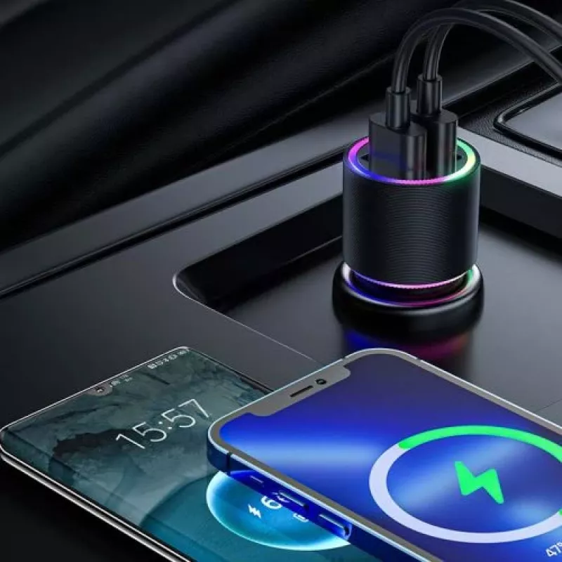JOYROOM JR-CL10 Caricabatterie da auto 2x USB 24W retroilluminazione LED nero