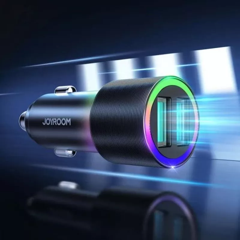 JOYROOM JR-CL10 Caricabatterie da auto 2x USB 24W retroilluminazione LED nero