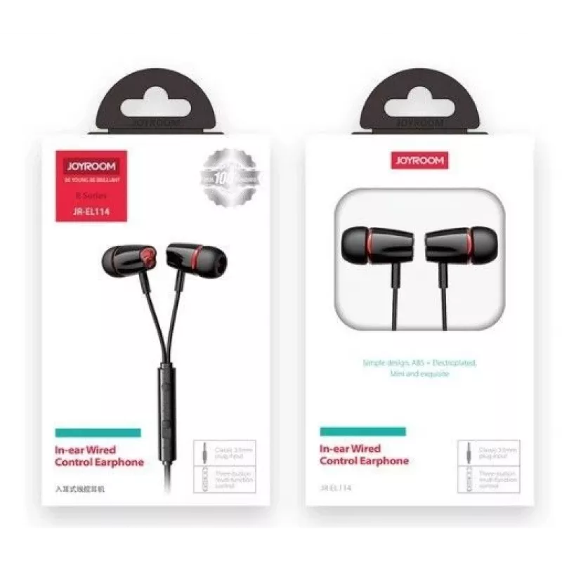 JOYROOM JR-EL114 cuffie in-ear con filo con microfono e telecomando, jack 3,5 mm, cavo piatto antigroviglio, nero