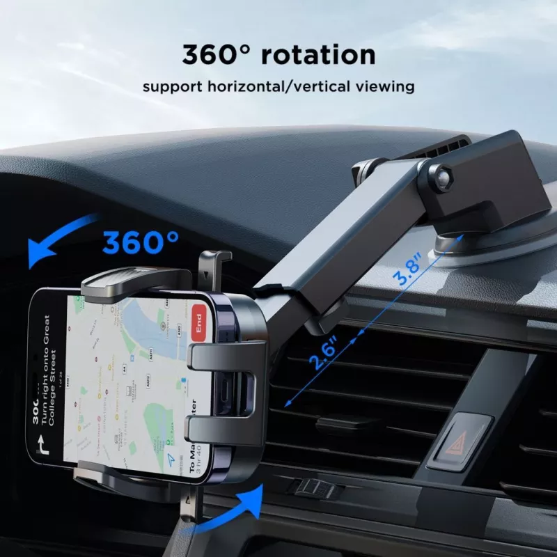Joyroom JR-OK6 supporto per auto - ventosa per cruscotto e parabrezza - universale per smartphone da 4,7-7,2 pollici - rotazione 360° - nero