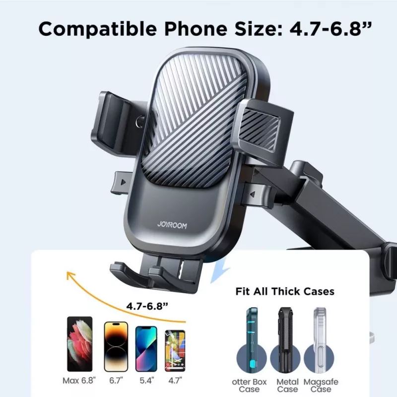 Joyroom JR-OK6 supporto per auto - ventosa per cruscotto e parabrezza - universale per smartphone da 4,7-7,2 pollici - rotazione 360° - nero