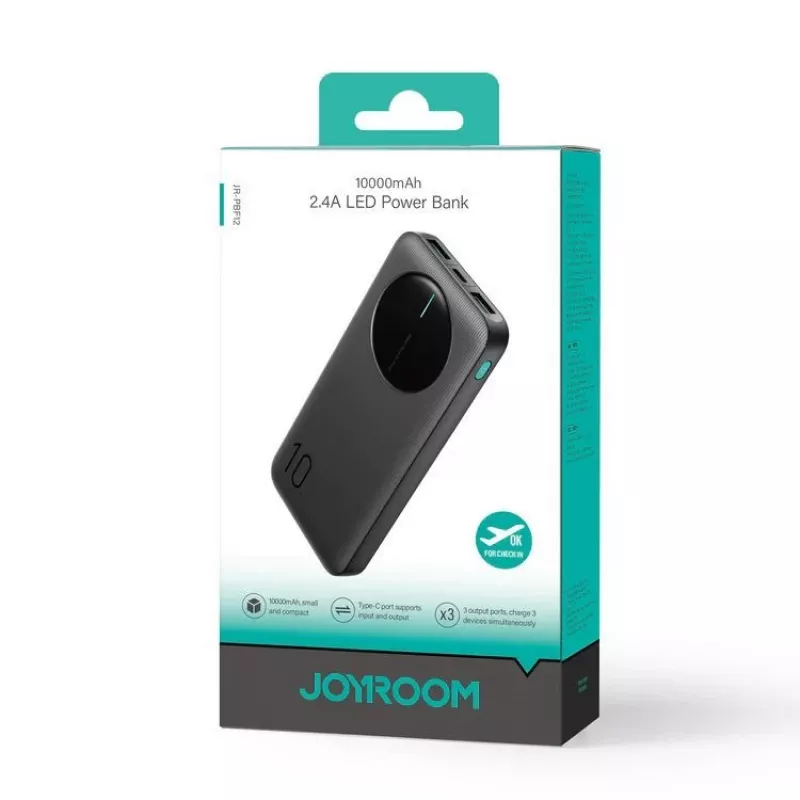 Power bank Joyroom JR-PBF12 10000mAh 2.4A 2x USB-A 1x USB-C nero