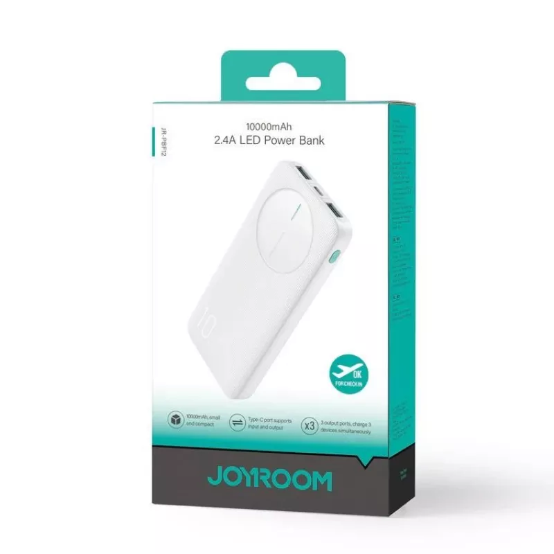 Joyroom JR-PBF12 Power Bank 10000mAh 2.4A Dual USB-A USB-C bianco