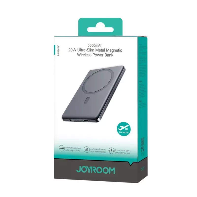 Joyroom JR-PBM08 5000mAh 20W Power bank wireless magnetico ultra-sottile - grigio