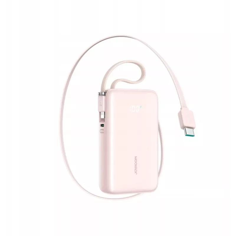 Joyroom JR-PR2L Powerbank 10000 mAh 35W con display digitale, cavi USB-C e Lightning estraibili (0,7 m) rosa