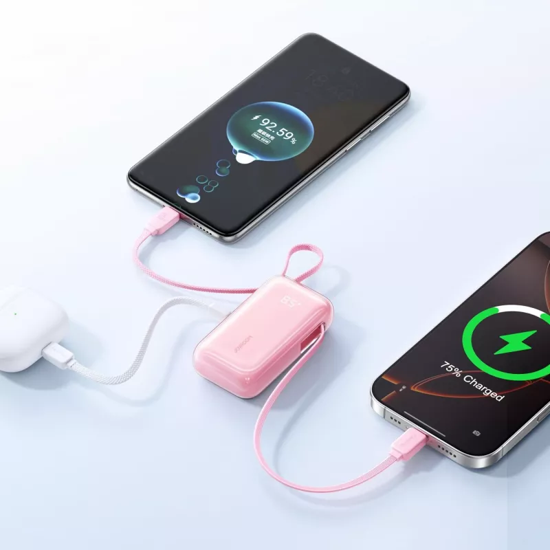 Joyroom JR-PR2L Powerbank 10000 mAh 35W con display digitale, cavi USB-C e Lightning estraibili (0,7 m) rosa