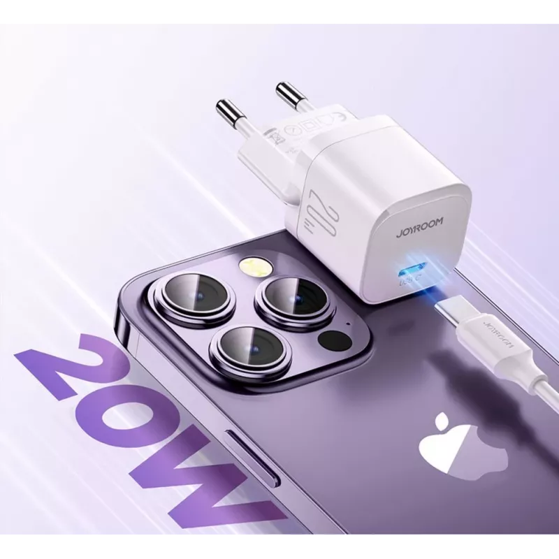 JOYROOM JR-TCF02 Caricabatterie da parete USB-C PD 20W con cavo USB-C - bianco