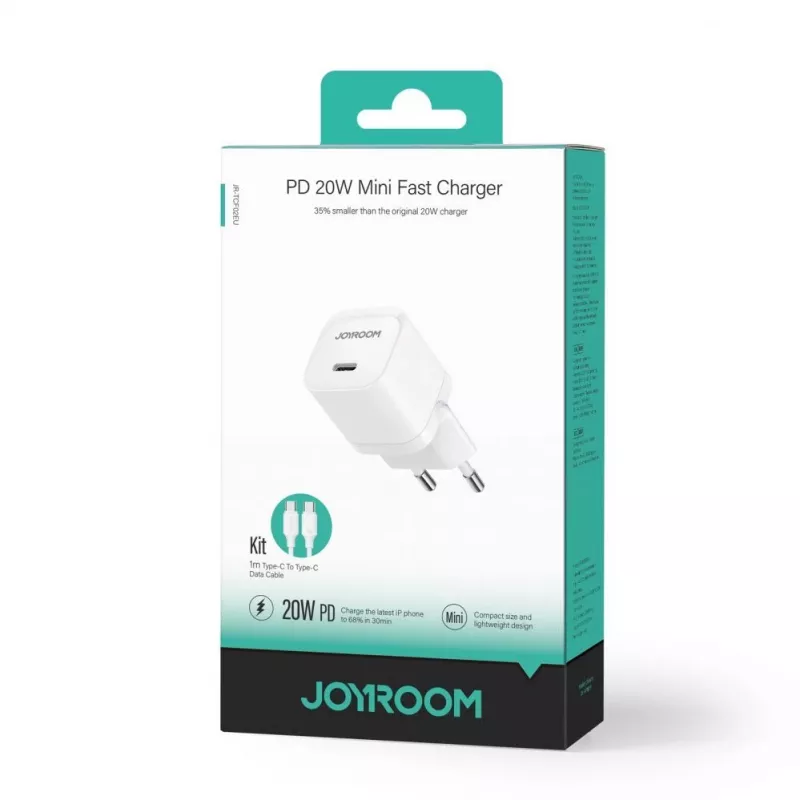 JOYROOM JR-TCF02 Caricabatterie da parete USB-C PD 20W con cavo USB-C - bianco