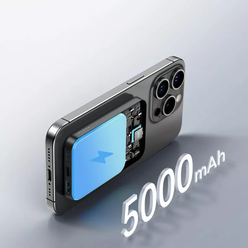 JOYROOM JR-W020 Mini Power Bank 5000mAh 20W USB-A USB-C Ricarica Wireless - Nero + Cavo USB-C