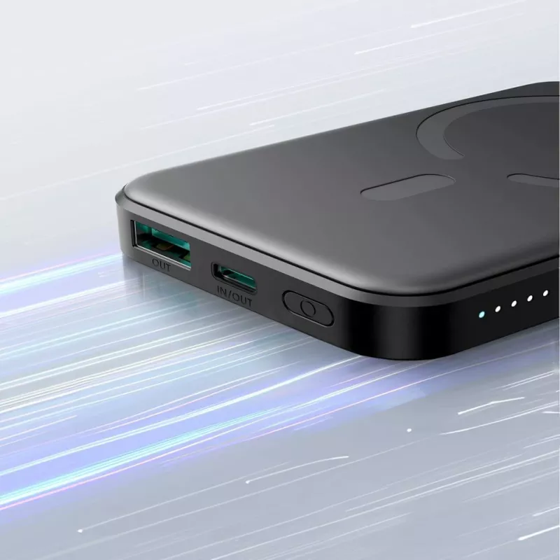 JOYROOM JR-W020 Mini Power Bank 5000mAh 20W USB-A USB-C Ricarica Wireless - Nero + Cavo USB-C