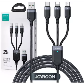 JOYROOM S-1T3018A18 Cavo multi-ricarica 3 in 1 USB-A a USB-C/Micro-USB/Lightning, 30 cm in nylon intrecciato, 3.5A, nero
