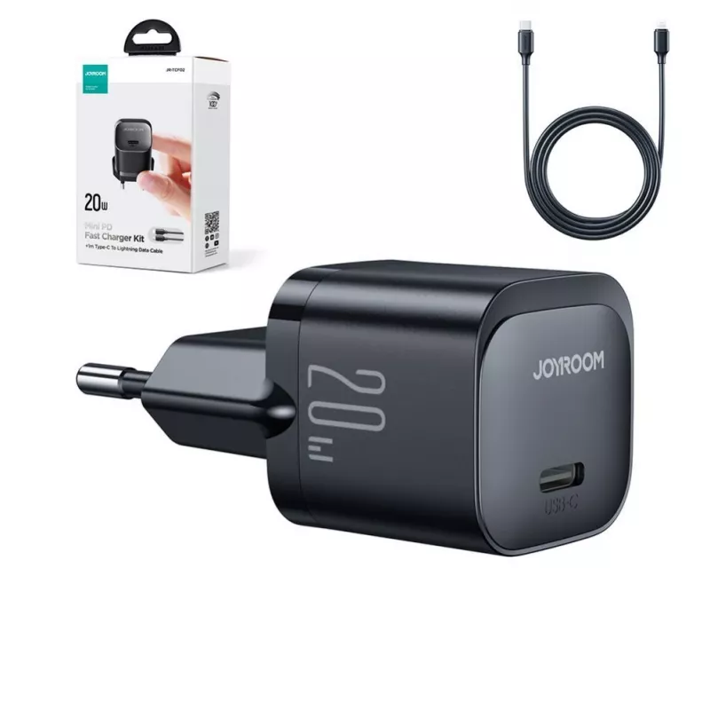 Joyroom caricabatterie mini USB-C 20W PD con cavo USB-C a Lightning - nero
