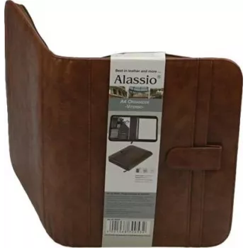 JÜSCHA Alassio VITERBO cartella portadocumenti con zip, similpelle, marrone, A4, 2 passanti per penne, 4 tasche per carte, 2 tasche per documenti, scomparto calcolatrice, scomparto blocco notes, resistente agli schizzi (30053)