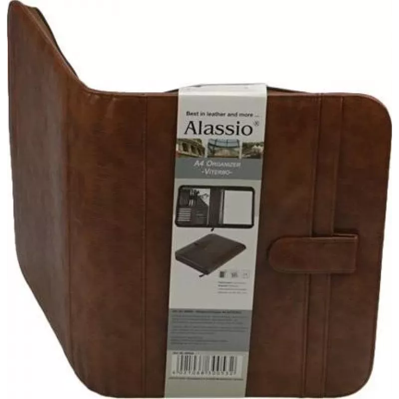 JÜSCHA Alassio VITERBO cartella portadocumenti con zip, similpelle, marrone, A4, 2 passanti per penne, 4 tasche per carte, 2 tasche per documenti, scomparto calcolatrice, scomparto blocco notes, resistente agli schizzi (30053)
