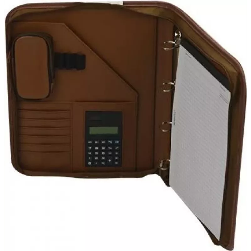 JÜSCHA Alassio VITERBO cartella portadocumenti con zip, similpelle, marrone, A4, 2 passanti per penne, 4 tasche per carte, 2 tasche per documenti, scomparto calcolatrice, scomparto blocco notes, resistente agli schizzi (30053)