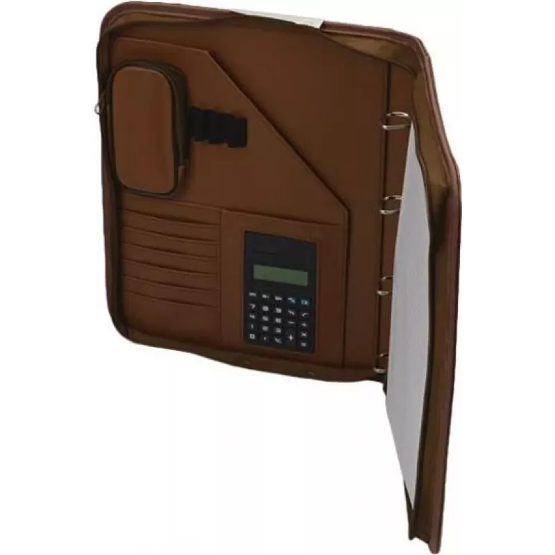 JÜSCHA Alassio VITERBO cartella portadocumenti con zip, similpelle, marrone, A4, 2 passanti per penne, 4 tasche per carte, 2 tasche per documenti, scomparto calcolatrice, scomparto blocco notes, resistente agli schizzi (30053)