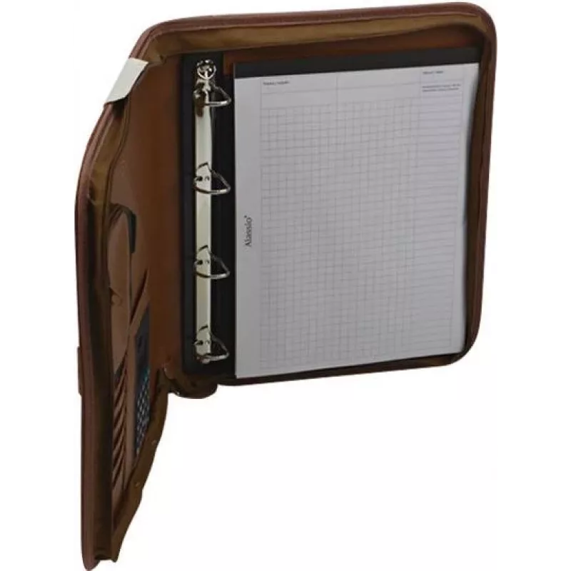 JÜSCHA Alassio VITERBO cartella portadocumenti con zip, similpelle, marrone, A4, 2 passanti per penne, 4 tasche per carte, 2 tasche per documenti, scomparto calcolatrice, scomparto blocco notes, resistente agli schizzi (30053)