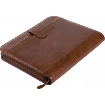JÜSCHA Alassio VITERBO cartella portadocumenti con zip, similpelle, marrone, A4, 2 passanti per penne, 4 tasche per carte, 2 tasche per documenti, scomparto calcolatrice, scomparto blocco notes, resistente agli schizzi (30053)