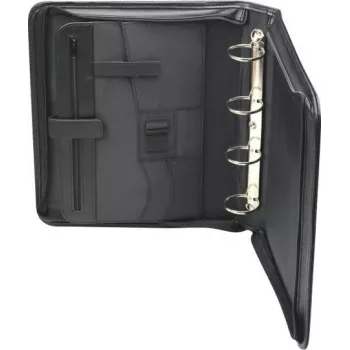 JÜSCHA RIMINI cartella portadocumenti con zip A4 in similpelle nera con scomparto per blocco note, tasche per biglietti, passante per penna, tasca per smartphone