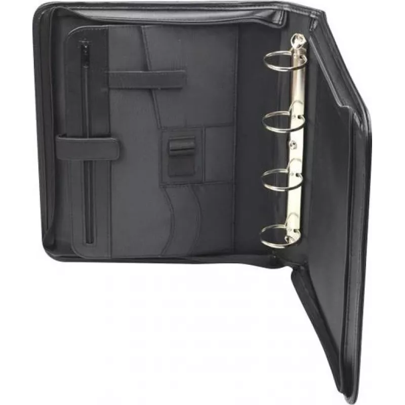 JÜSCHA RIMINI cartella portadocumenti con zip A4 in similpelle nera con scomparto per blocco note, tasche per biglietti, passante per penna, tasca per smartphone