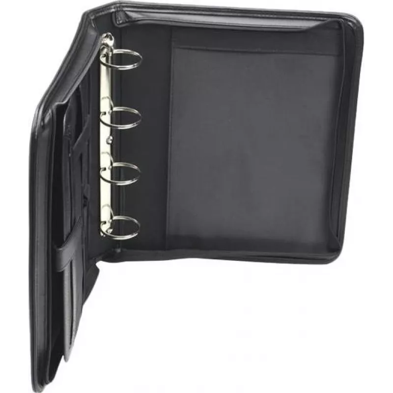 JÜSCHA RIMINI cartella portadocumenti con zip A4 in similpelle nera con scomparto per blocco note, tasche per biglietti, passante per penna, tasca per smartphone