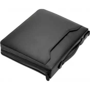 JÜSCHA RIMINI cartella portadocumenti con zip A4 in similpelle nera con scomparto per blocco note, tasche per biglietti, passante per penna, tasca per smartphone