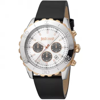 JUST CAVALLI UOMO JC1G214L0025 42mm Quarzo Orologio analogico Quadrante nero Cinturino in pelle
