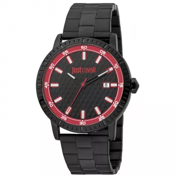 JUST CAVALLI UOMO Orologio JC1G216M0065 42mm Quadrante nero Cinturino in pelle Quarzo