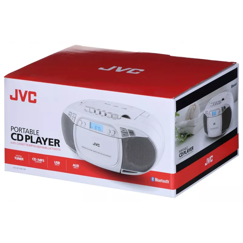 JVC RC-E451W lettore CD portatile con radio FM/AM, ingresso AUX, Bass Boost, bianco